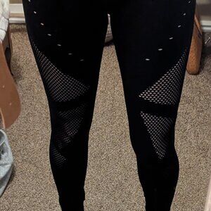 Black Cutout Mesh See Through Full Length Yoga Pants Leggings